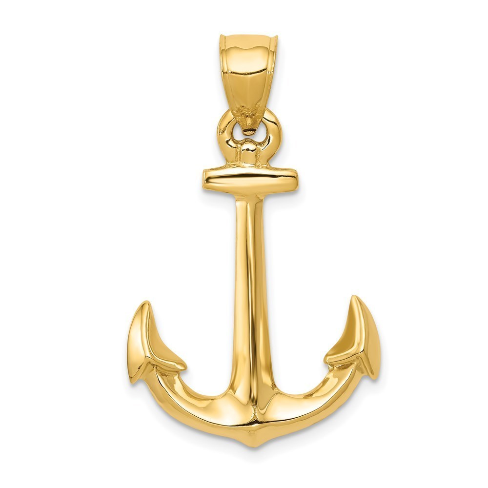 14k Yellow Gold Nautical 3-D Anchor Necklace Charm Pendant, Unisex
